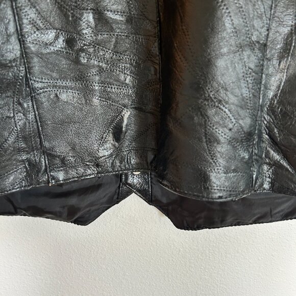 Vtg Leather Works Vest XL Black Patchwork Leather Snap Front Biker Moto USA - Picture 7 of 12
